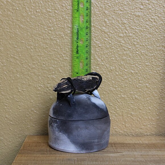 Pit Fired Small Lidded Pottery Piece w/ Driftwood and Cord Handle - Picture 3 of 14
